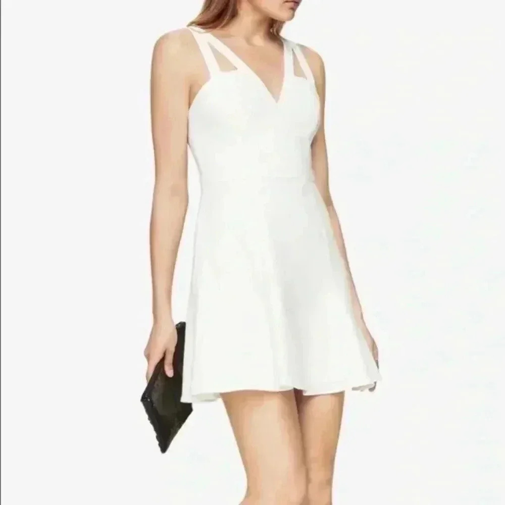BCBGMAXAZRIA Alexia Cut Out Mini Ivory Sleeveless Short Lined Dress Size 2